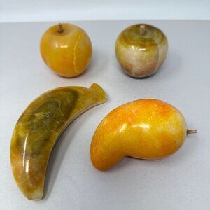 Alabaster Fruit Set of 4 Pieces Banana Apples‎ Mango Stone Marble Vintage